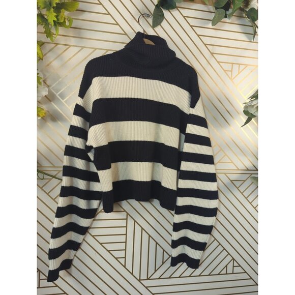 Zara Sweater Youth BLACK White Striped Knit Pullover TURTLENECK Kids 11-12 READ - Picture 3 of 6